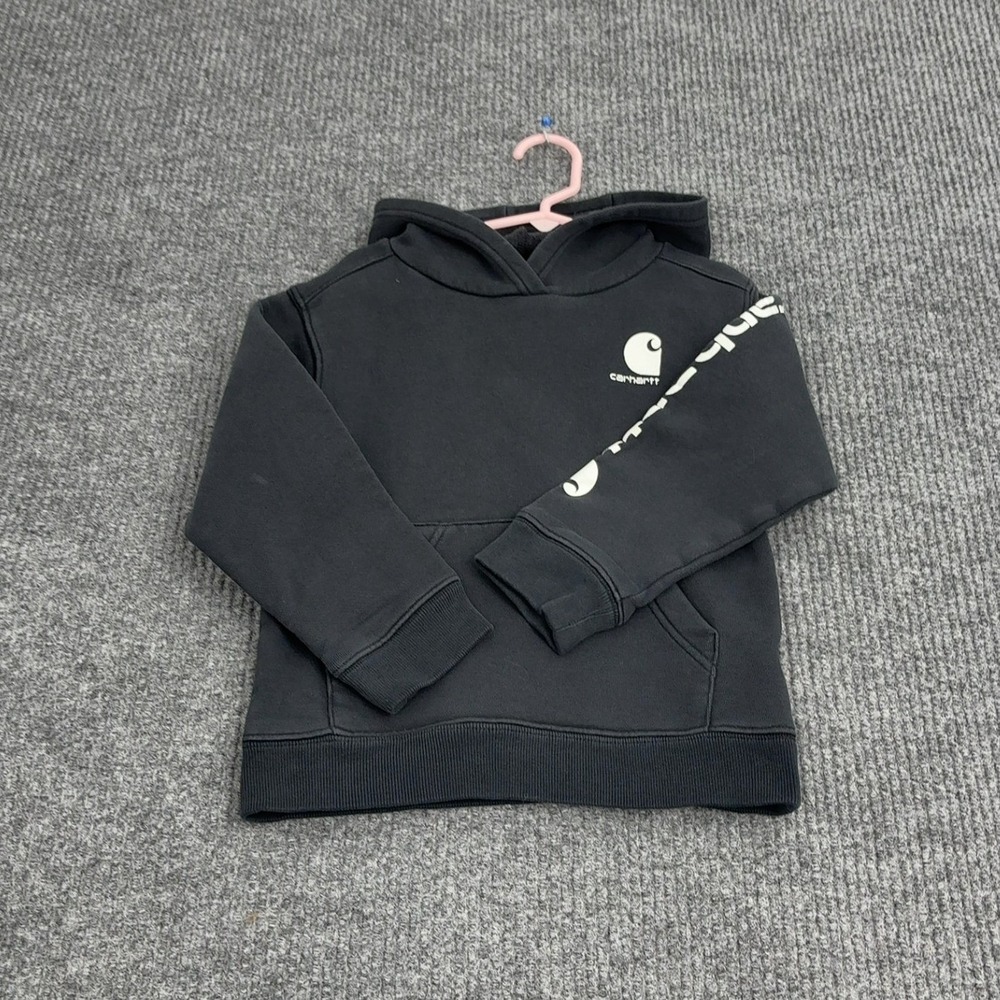 Carhartt Hoodie Kids S Black Cotton Blend Graphic Sleeve Logo Streetwear